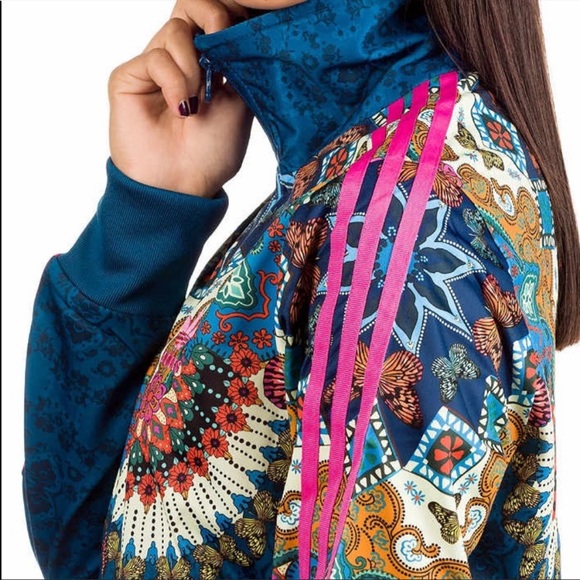 Adidas x Farm Rio Borbomix Floral Blue Pink Trim Track Jacket Bomber - Picture 2 of 12